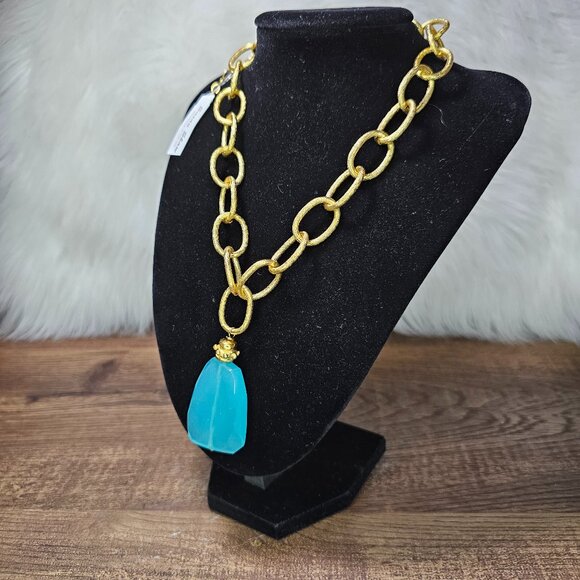 NWT!! Susan Shaw Elizabeth Quartz 24K Plated Gold Chain Necklace - Picture 2 of 7